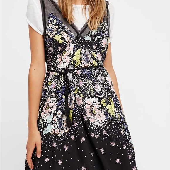 Intimately Free People Black Floral Boho Lace Longwood Slip Dress size X-small - Picture 8 of 9
